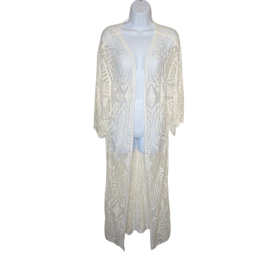 Do Everything In Love Cream Embroidered Lace Maxi Duster Kimono One Size Boho